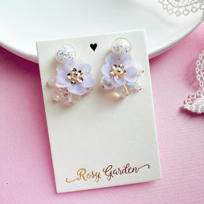 Chiffon Double-Petal Cherry Blossom Crystal Orb Earrings [Blossom Cluster Style] | Designed & Handcrafted in Hong Kong
