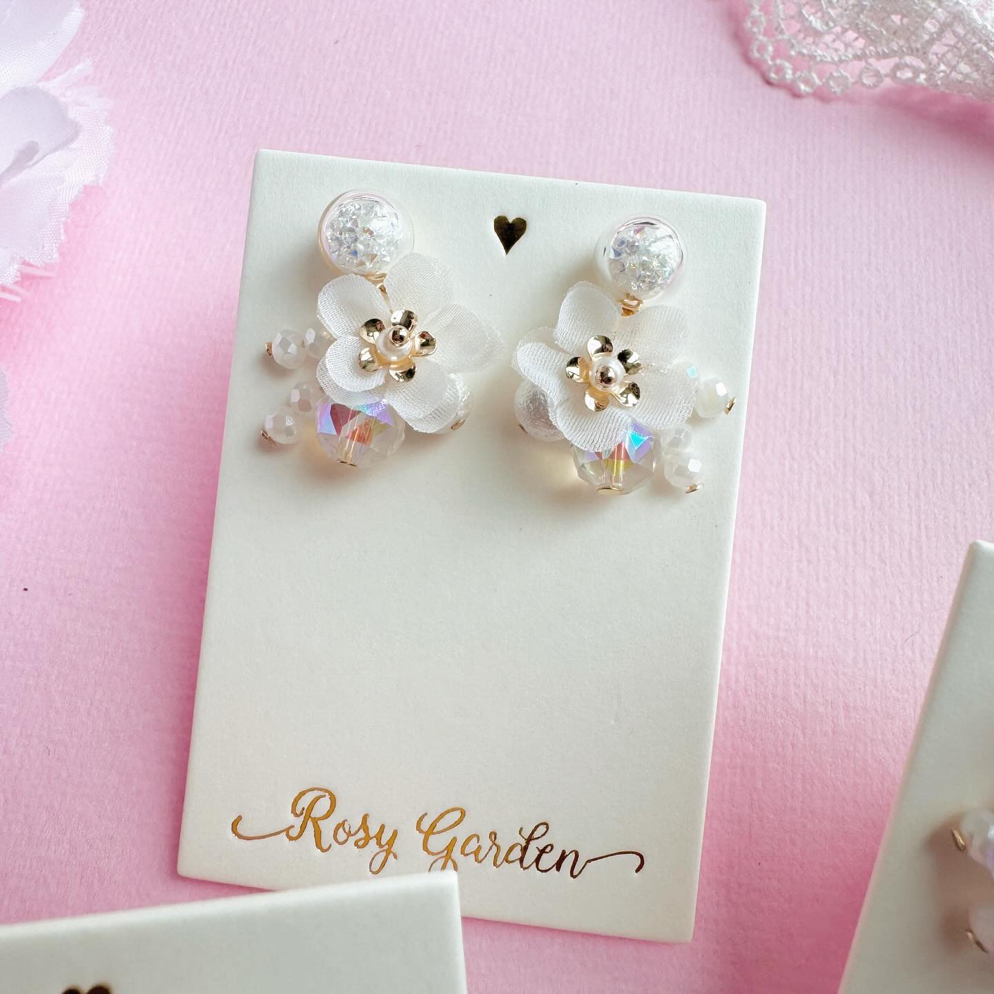 Chiffon Double-Petal Cherry Blossom Crystal Orb Earrings [Blossom Cluster Style] | Designed & Handcrafted in Hong Kong