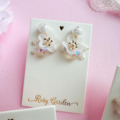 Chiffon Double-Petal Cherry Blossom Crystal Orb Earrings [Blossom Cluster Style] | Designed & Handcrafted in Hong Kong