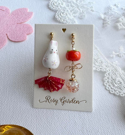 開運小兔水晶球耳環 可換耳夾