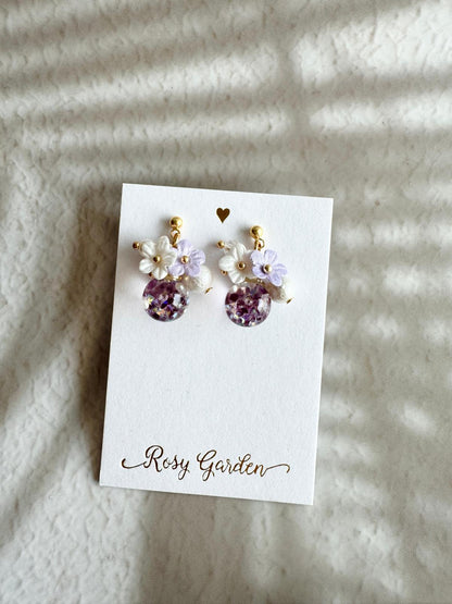 絹布花花流沙水晶球耳環