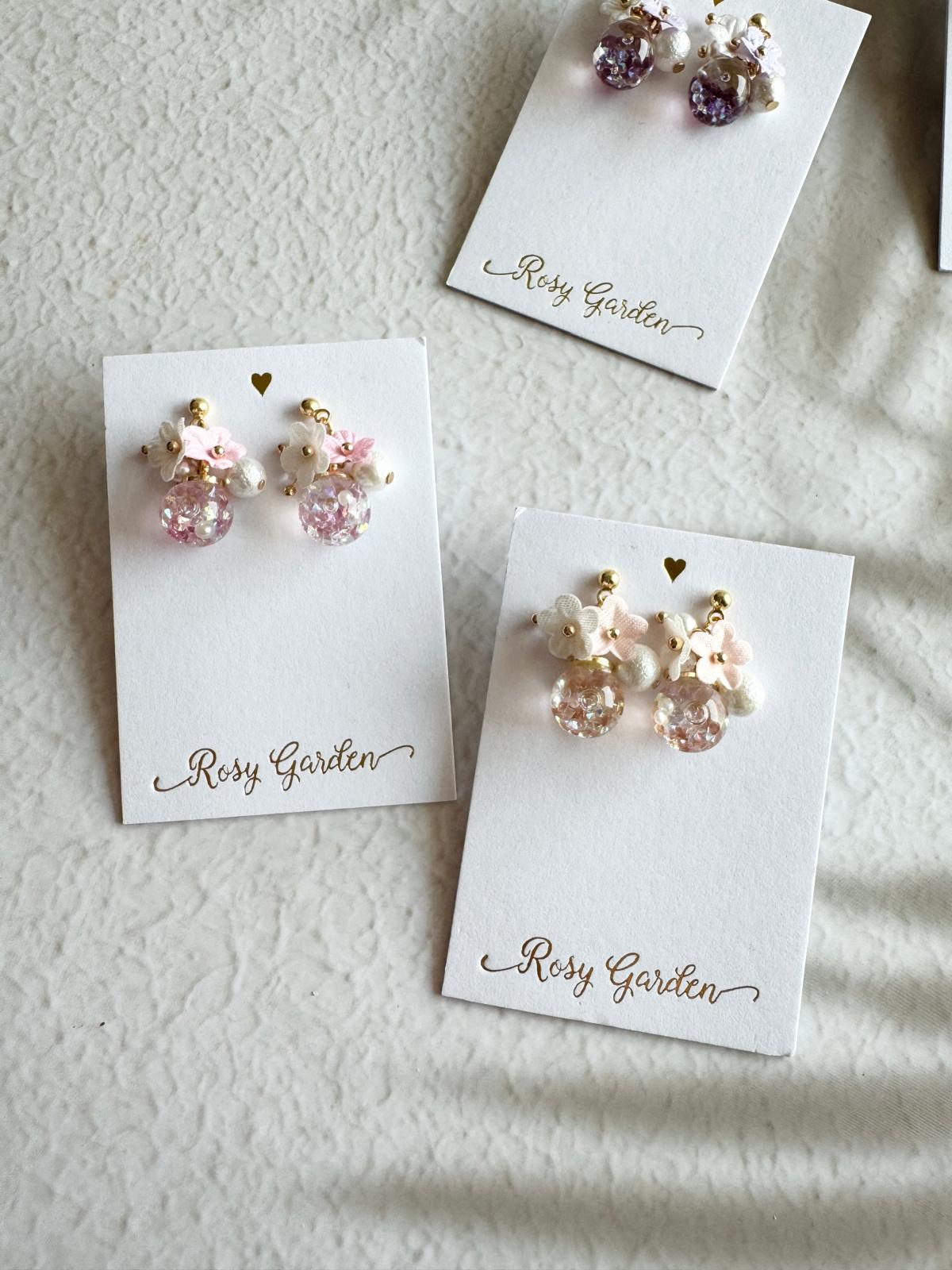 絹布花花水晶球耳環