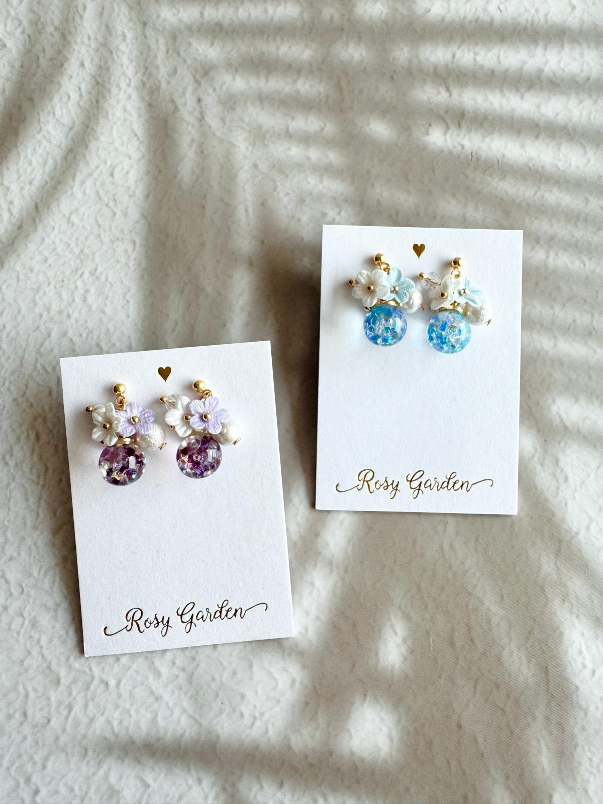 絹布花花流沙水晶球耳環