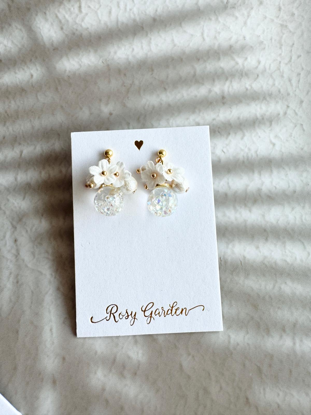 花花流沙水晶球耳環 可換耳夾