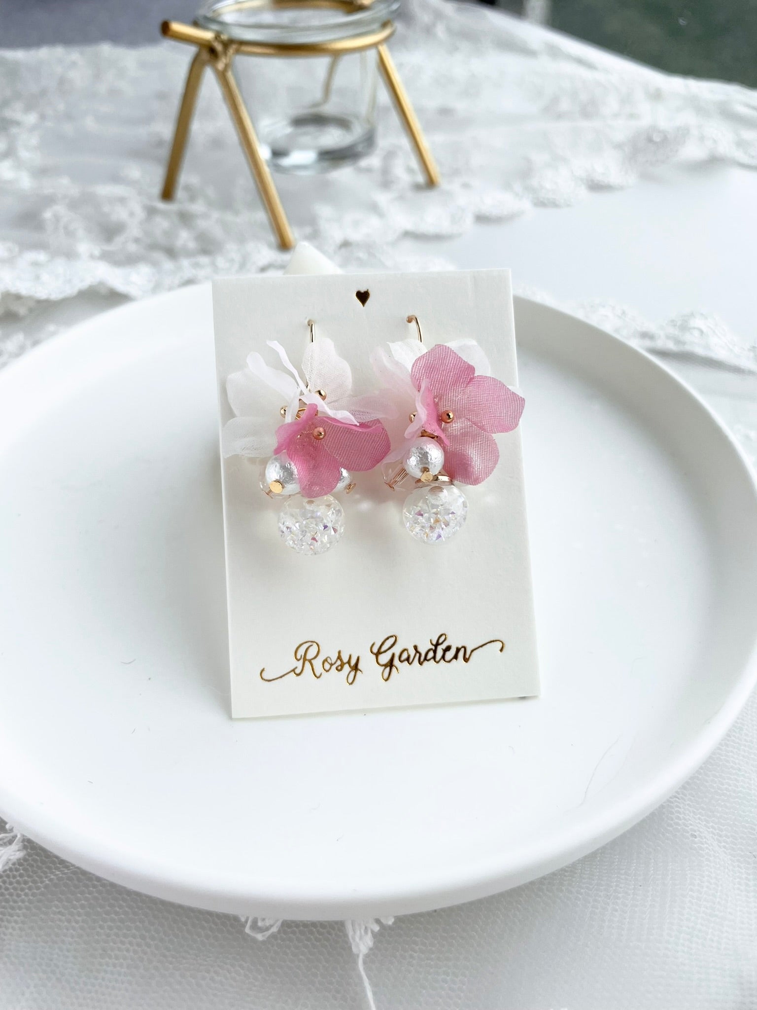 夢幻雪紡繡球花水晶球耳環 可換耳夾