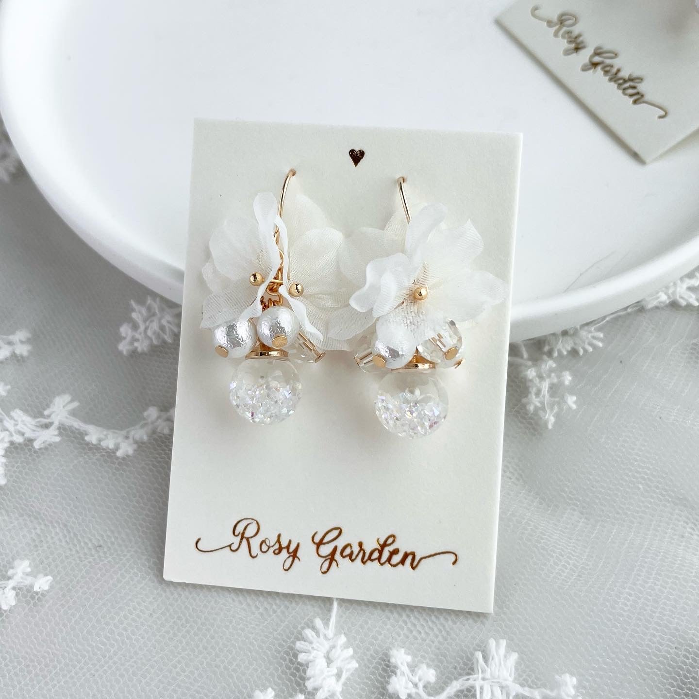 夢幻雪紡繡球花水晶球耳環 可換耳夾