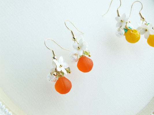 甜橙捷克珠水晶球耳環 可換夾式