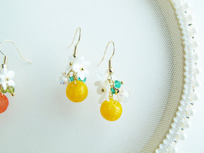 甜橙捷克珠水晶球耳環 可換夾式