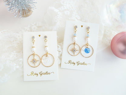 南十字星流沙水晶球耳環 可換耳夾