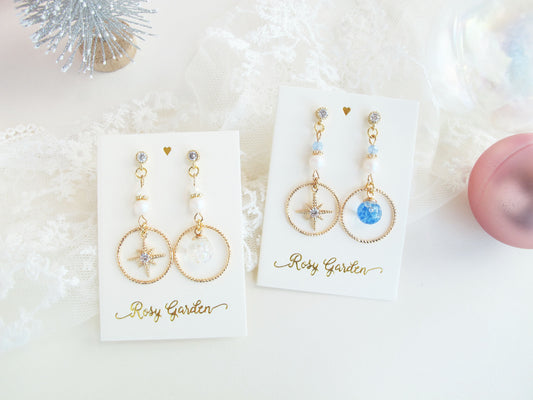 南十字星流沙水晶球耳環 可換耳夾
