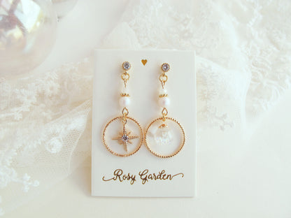 南十字星流沙水晶球耳環 可換耳夾