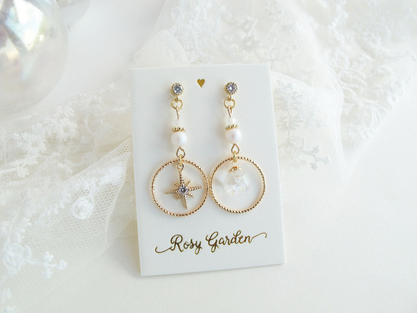 南十字星流沙水晶球耳環 可換耳夾