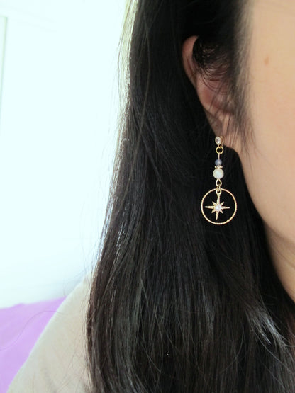 南十字星流沙水晶球耳環 可換耳夾