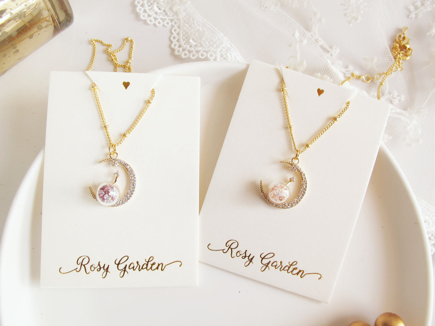 月亮女神水晶球鍍金頸鍊