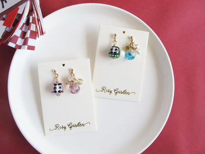 開運陶瓷小達摩水晶球耳環 可換耳夾