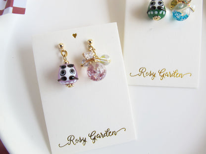 開運陶瓷小達摩水晶球耳環 可換耳夾