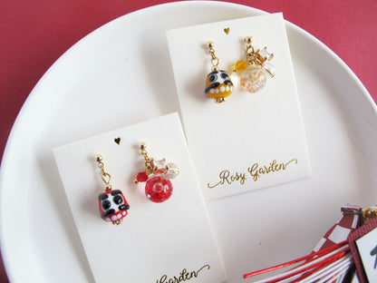 開運陶瓷小達摩水晶球耳環 可換耳夾