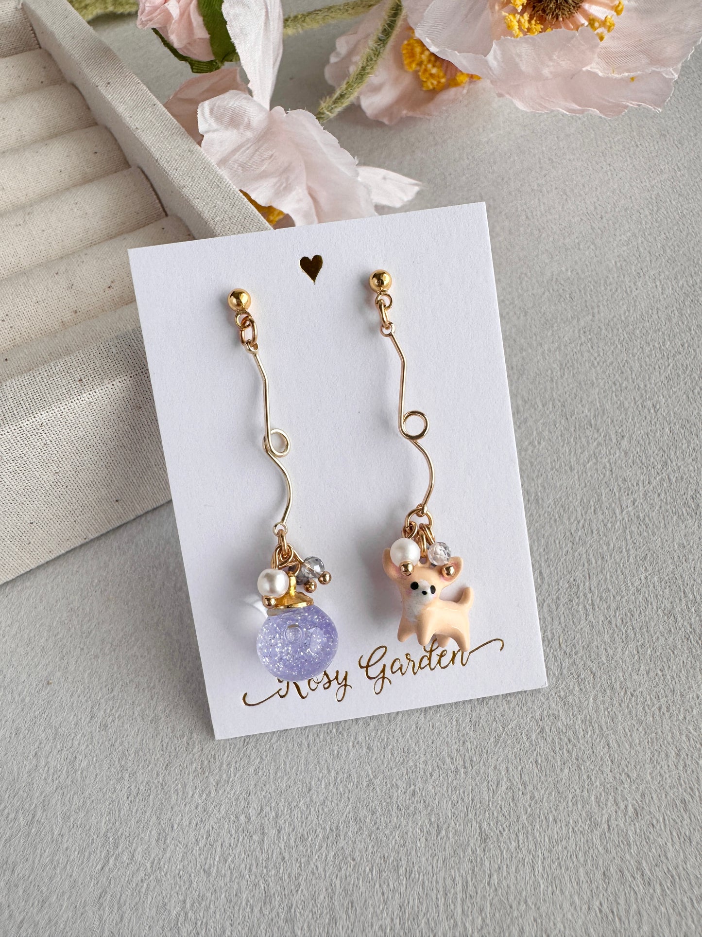 Rabbit Cherry Blossom Crystal Orb Earrings (Clip-ons Available) | Handcrafted in Hong Kong