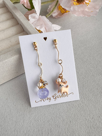 Rabbit Cherry Blossom Crystal Orb Earrings (Clip-ons Available) | Handcrafted in Hong Kong