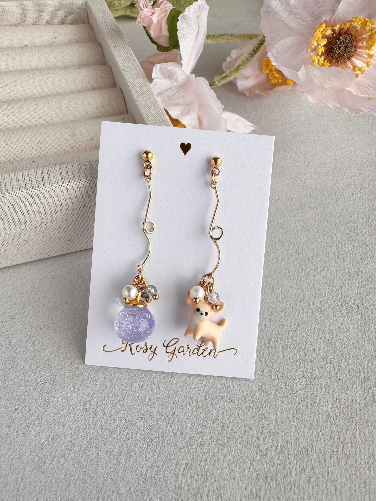 Rabbit Cherry Blossom Crystal Orb Earrings (Clip-ons Available) | Handcrafted in Hong Kong