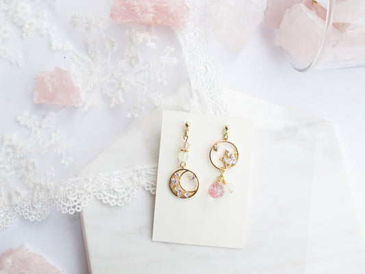 月亮女神流沙水晶球耳環 可換耳夾