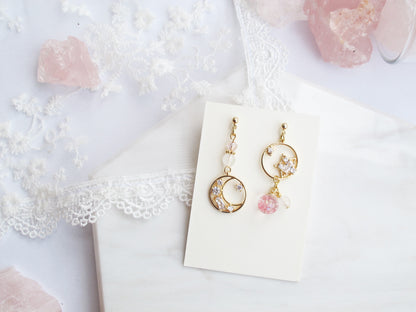 月亮女神流沙水晶球耳環 可換耳夾