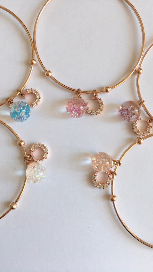 鋯石月亮流沙水晶球玫瑰金色手鐲