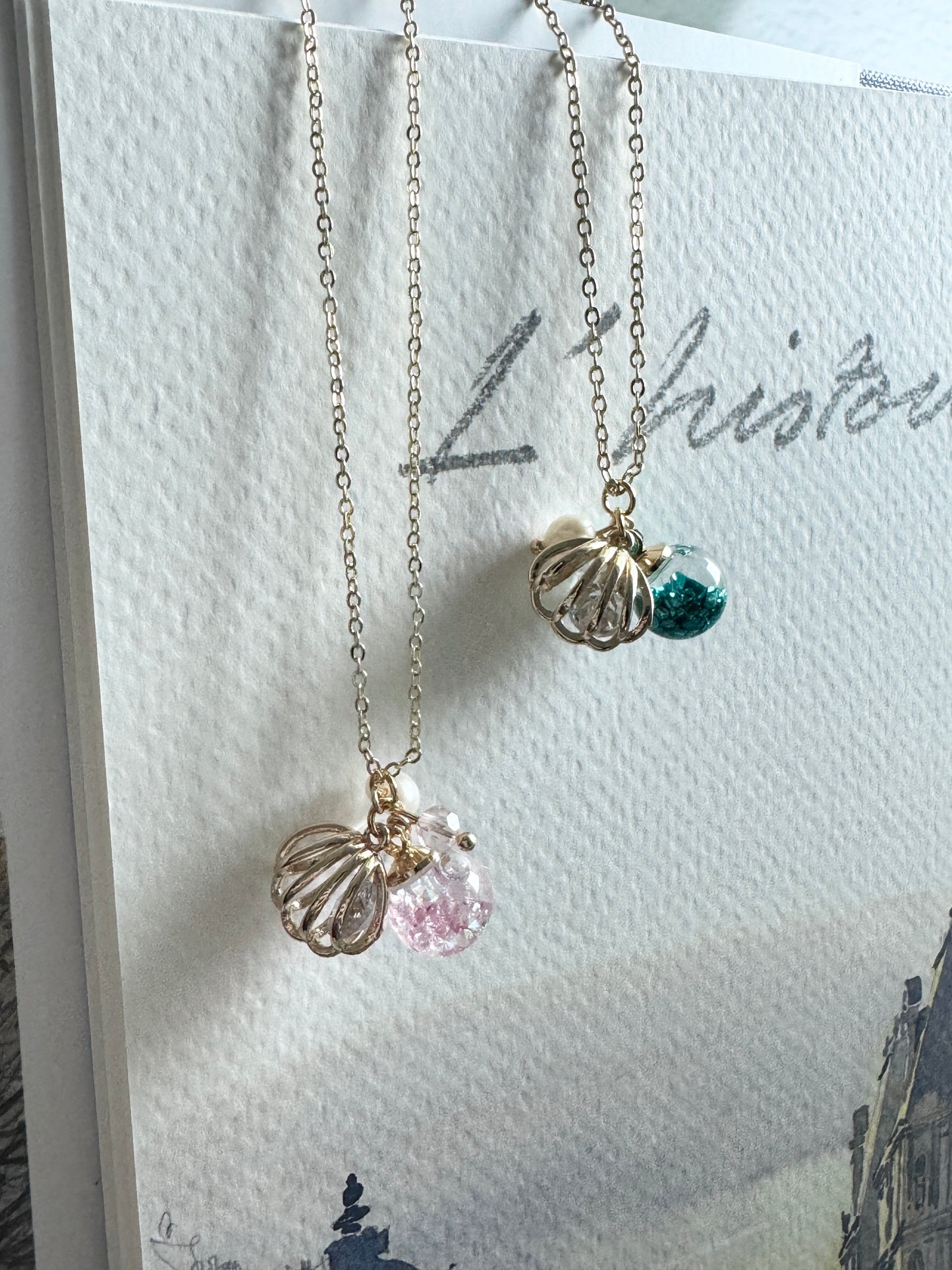 貝殼流沙水晶球頸鍊