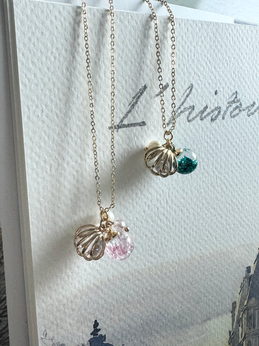 貝殼流沙水晶球頸鍊