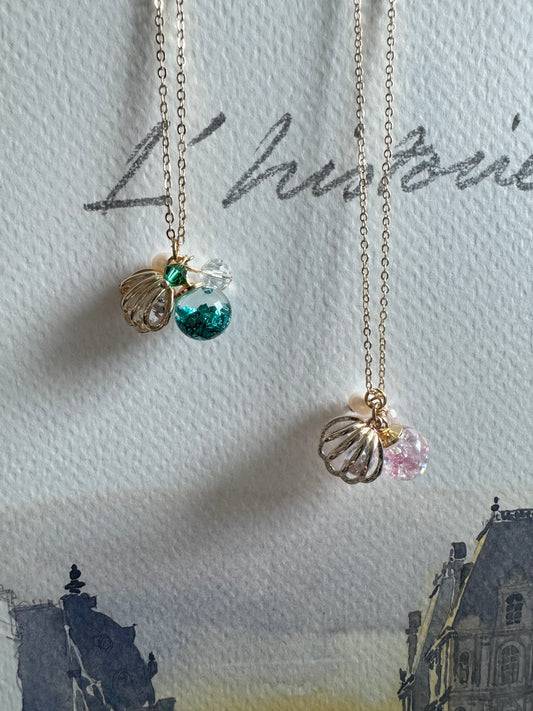 貝殼流沙水晶球頸鍊