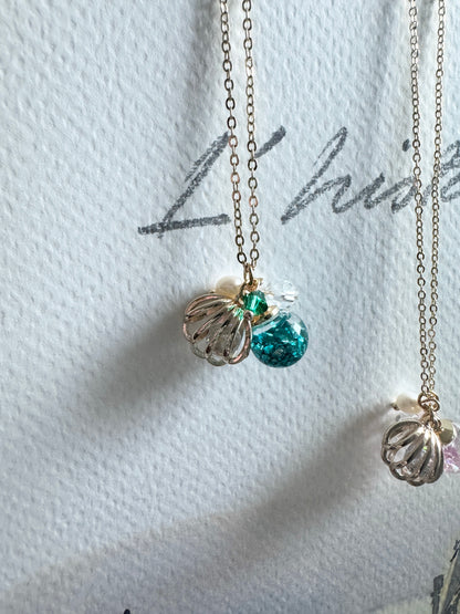 貝殼流沙水晶球頸鍊