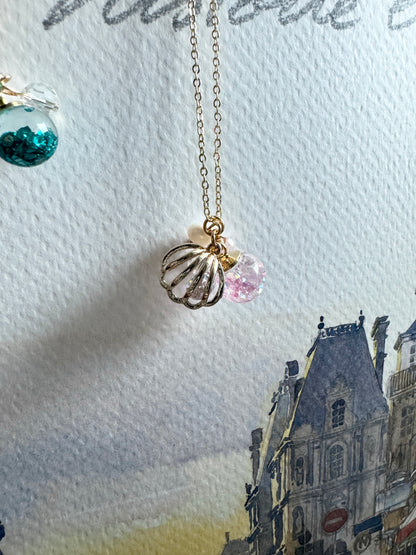 貝殼流沙水晶球頸鍊