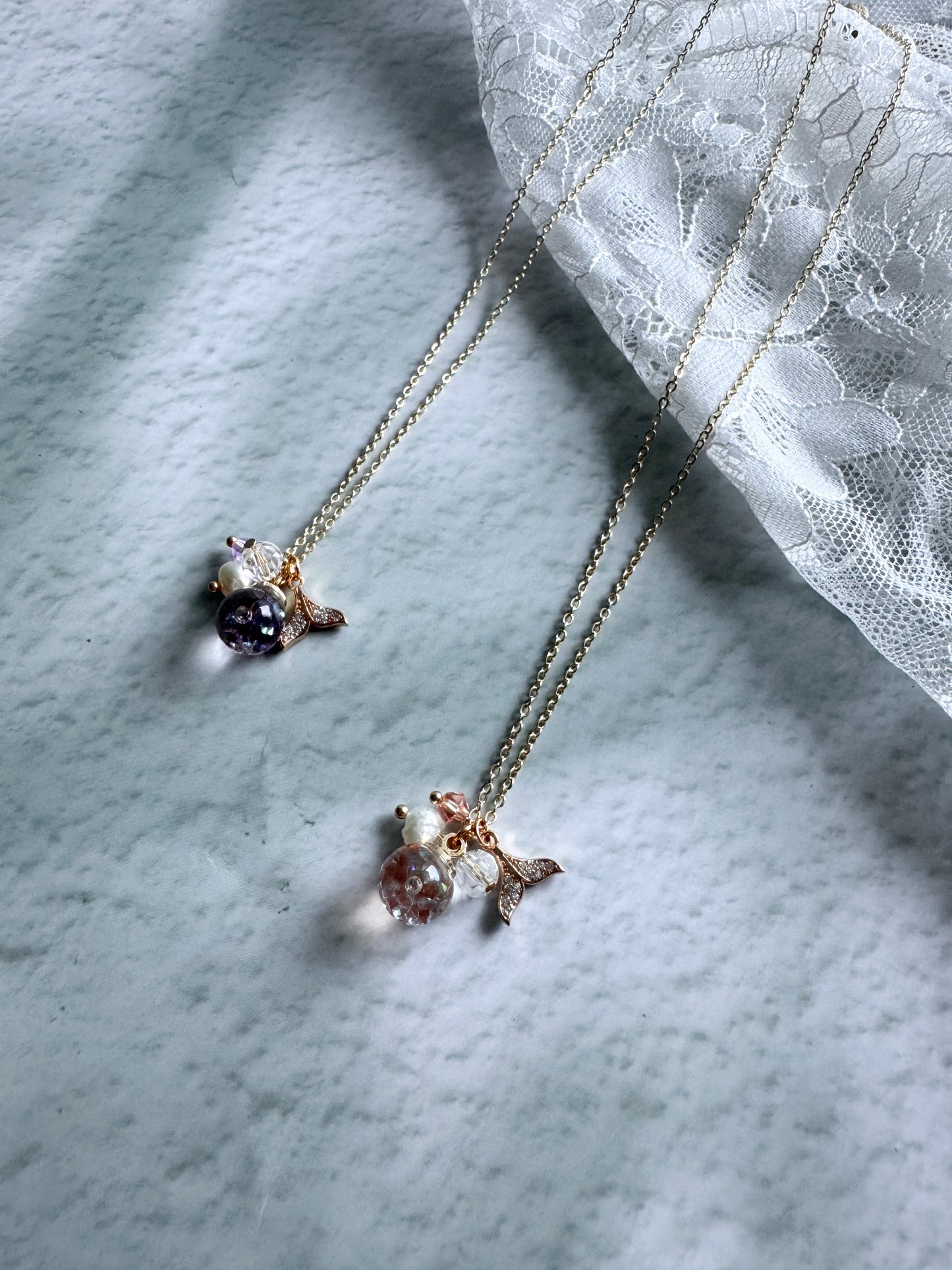 美人魚尾巴流沙水晶球頸鍊