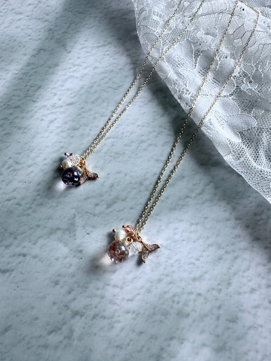 美人魚尾巴流沙水晶球頸鍊