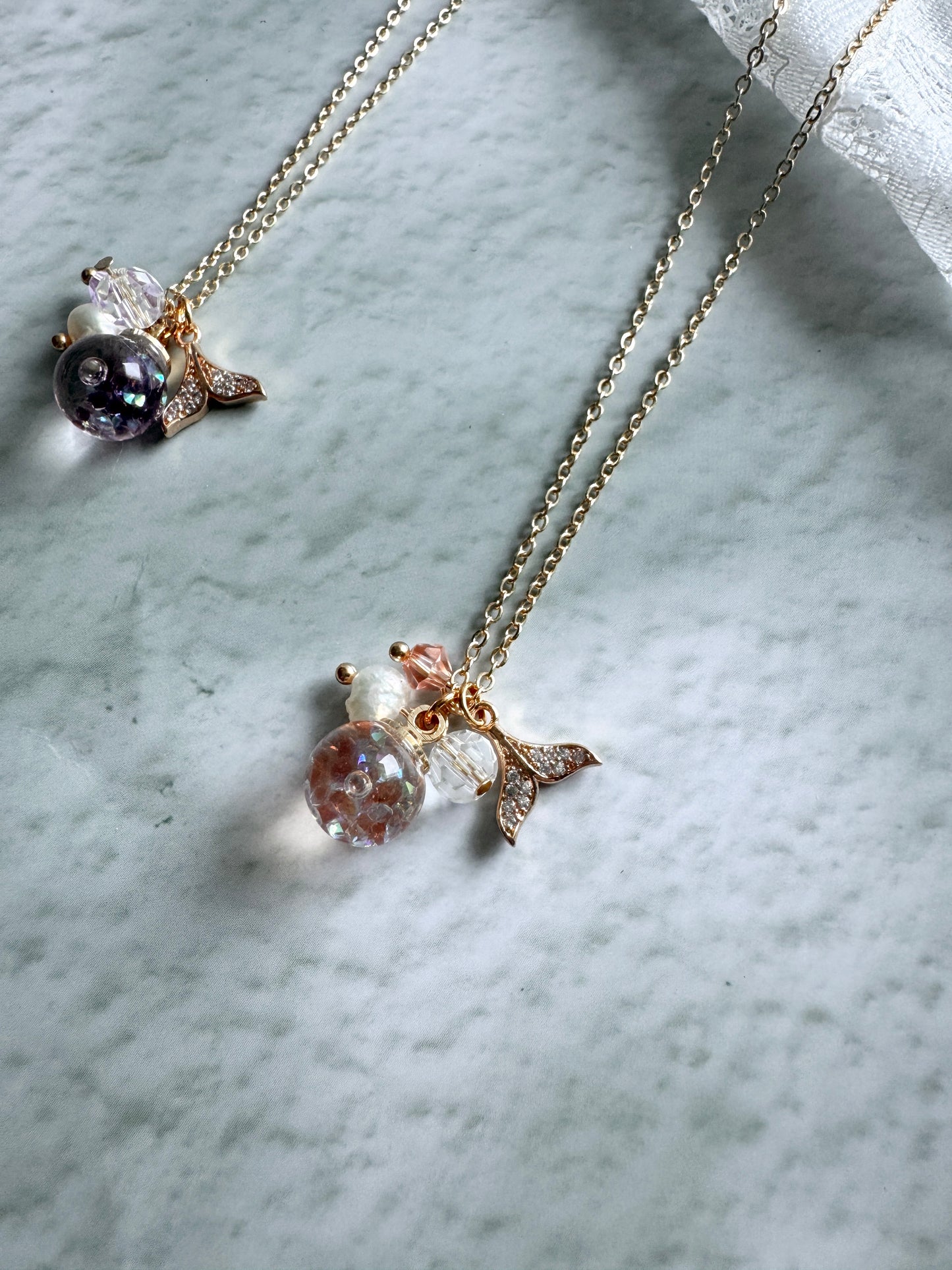 美人魚尾巴流沙水晶球頸鍊