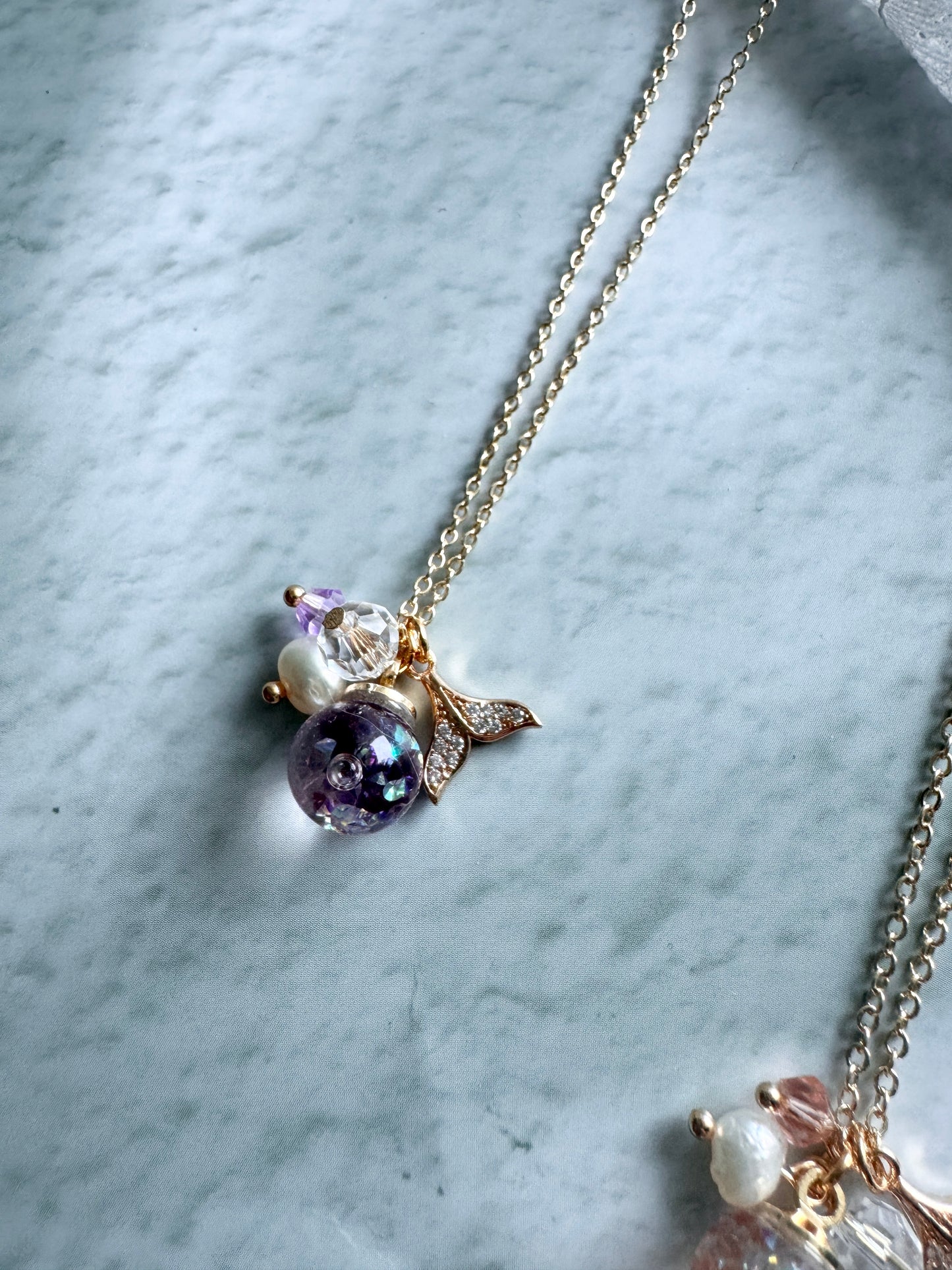 美人魚尾巴流沙水晶球頸鍊