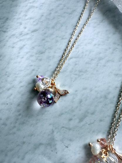 美人魚尾巴流沙水晶球頸鍊