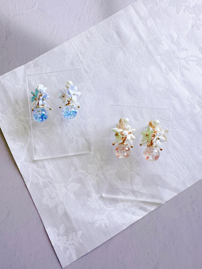五瓣尖角花花水晶球耳環 可換耳夾