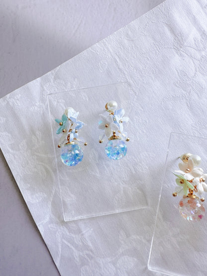 五瓣尖角花花水晶球耳環 可換耳夾
