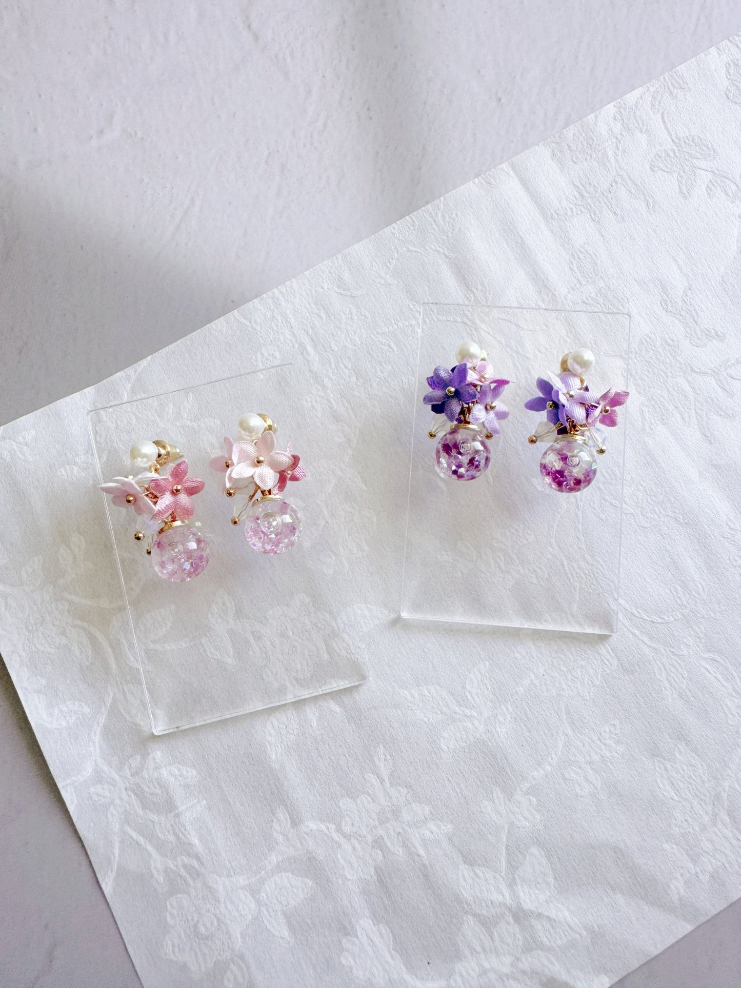 五瓣尖角花花水晶球耳環 可換耳夾