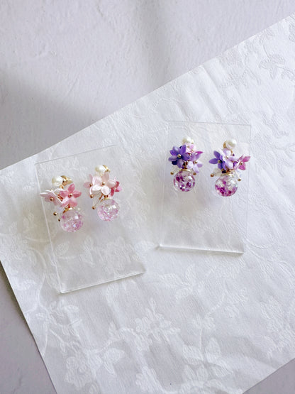 五瓣尖角花花水晶球耳環 可換耳夾