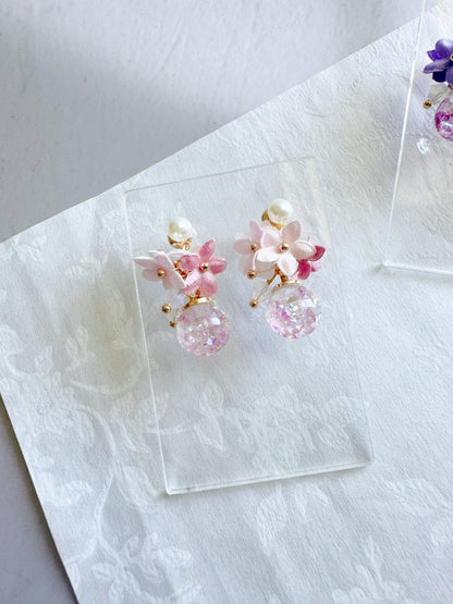 五瓣尖角花花水晶球耳環 可換耳夾