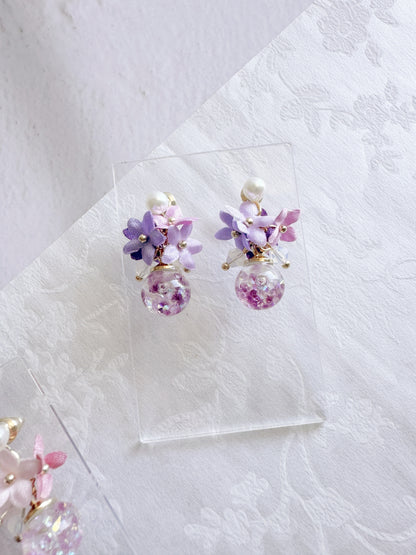 五瓣尖角花花水晶球耳環 可換耳夾