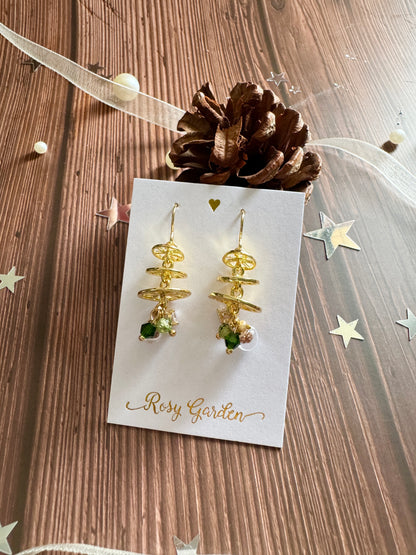 荷葉聖誕樹水晶球耳環 可換耳夾