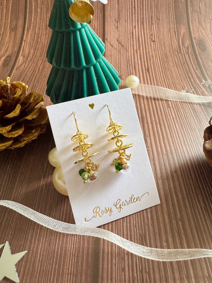 荷葉聖誕樹水晶球耳環 可換耳夾