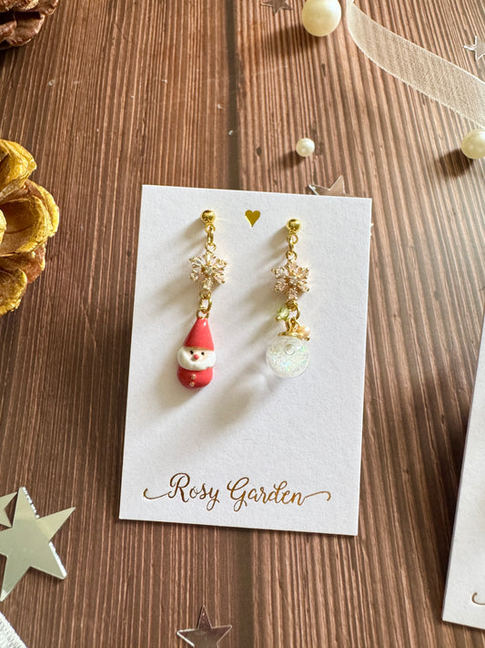 小小聖誕老人水晶球耳環 可換耳夾