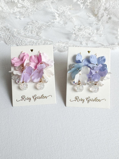 油畫風繡球花水晶球耳環 可換耳夾【花簇款】