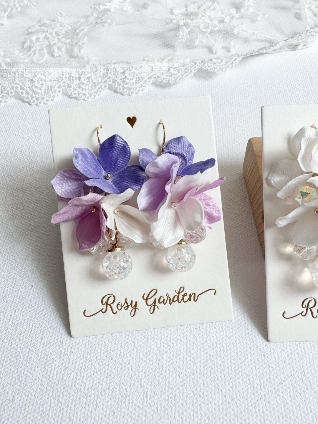 油畫風繡球花水晶球耳環 可換耳夾【花簇款】