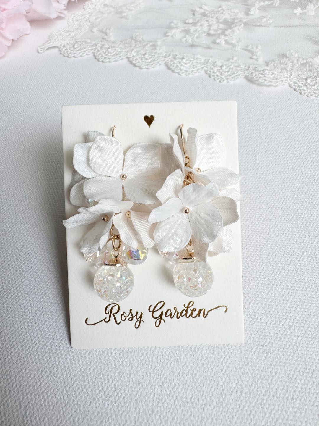 油畫風繡球花水晶球耳環 可換耳夾【花簇款】