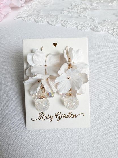 油畫風繡球花水晶球耳環 可換耳夾【花簇款】